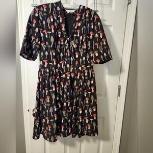 eShakti Black Dress with Colorful Mushroom Print L